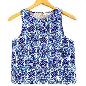 Milly For Design Nation Blue Combo & White Mosaic Tile Print Sleeveless Top, XS